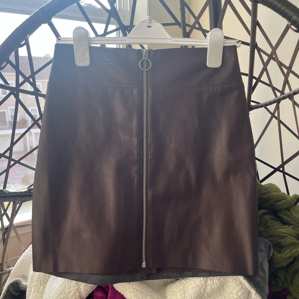 Express Brown Mini Skirt with Unique Zipper Front Closure